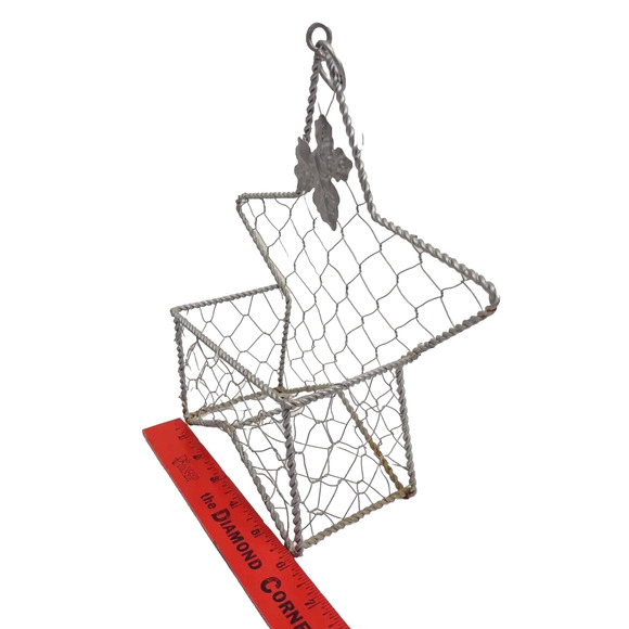 Vintage Hanging Star Wire Basket Maple Leaf Hanging Letter Mail Storage Silver - Picture 7 of 7